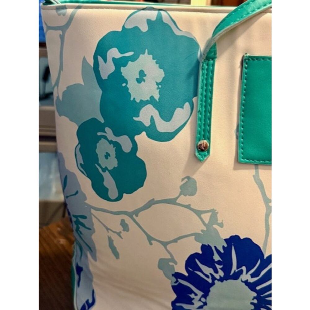 Kate Landry Floral Tote Bag Blue Green White Summer Beach Shoulder Bag - Picture 7 of 11